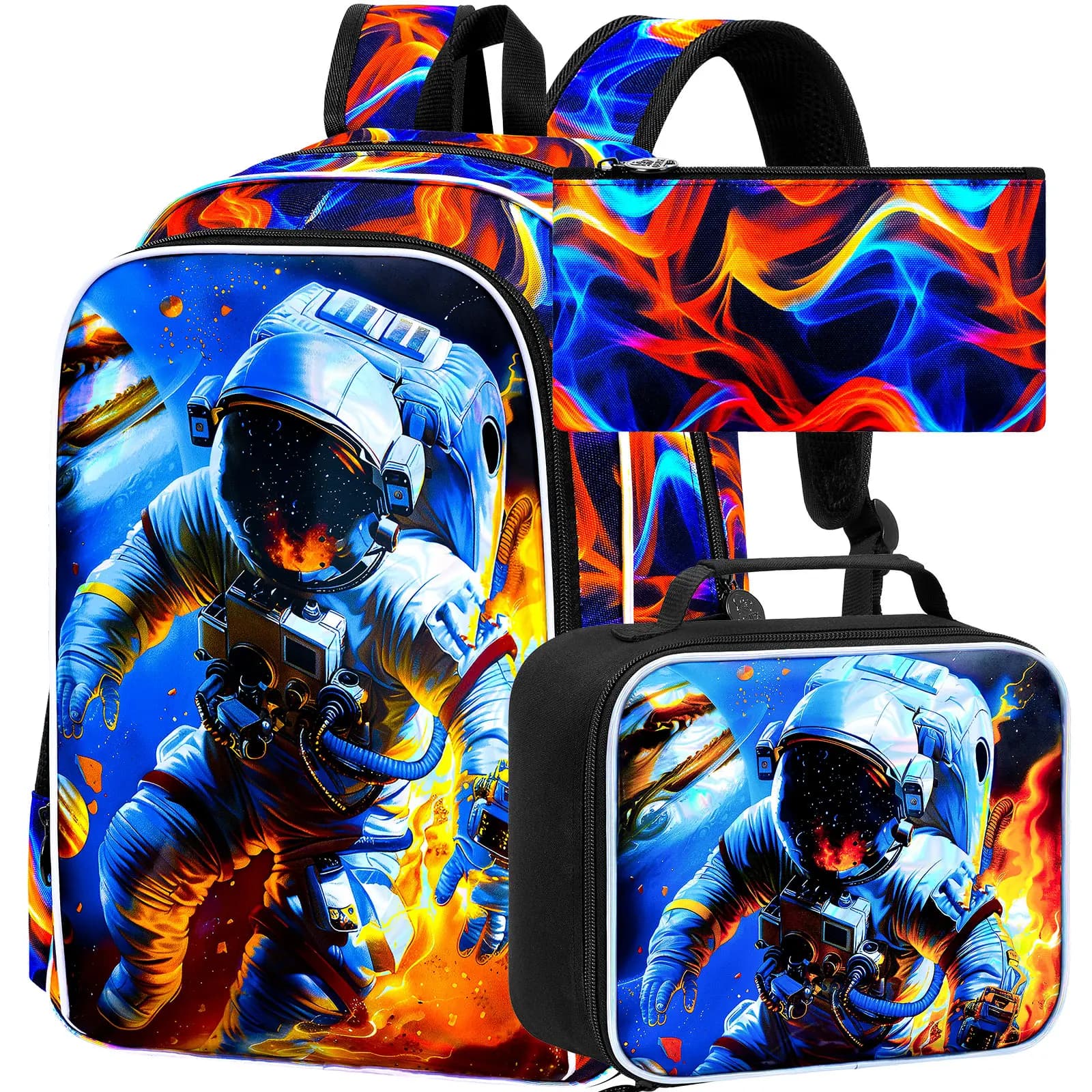 Zaino Spaziale da 17 Pollici, Borsa per Libri per Ragazzi con Porta Pranzo, Set di 3 Zaini Scolastici a Tema Astronauta per Scuola Elementare, Prescolare e Asilo