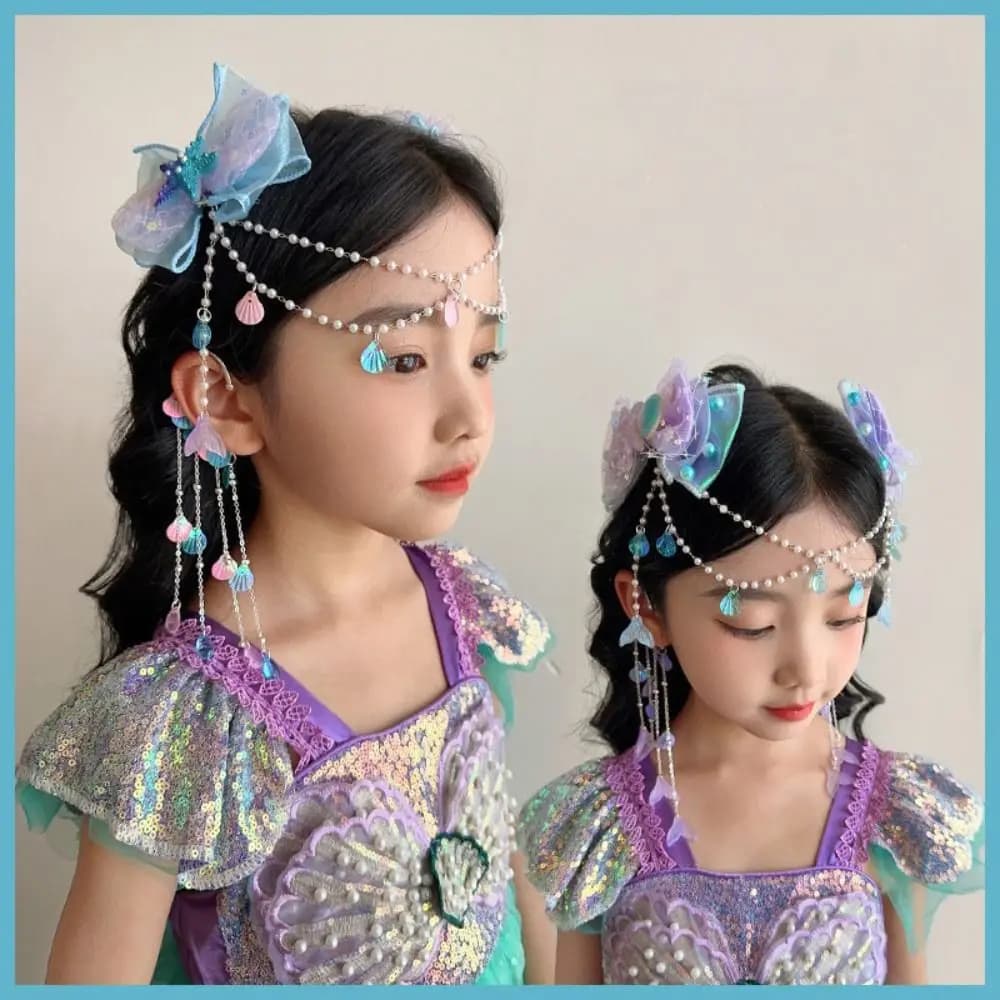 Fermaglio per capelli carino alla moda Dolce creativo Nappa Fronte Catena Sirena Perla Fata Forcina per bambini