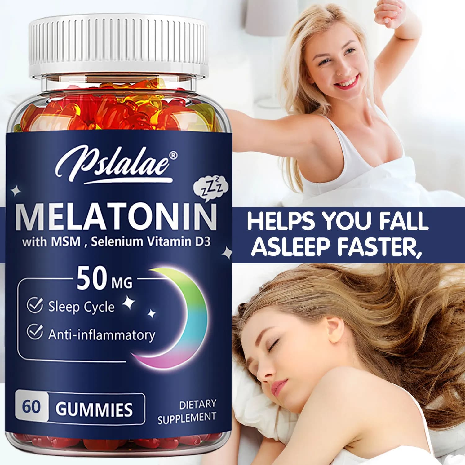 Melatonin gumella: helps to fall asleep faster, improve sleep quality, fast dissuction, regulate biological clock, not GMO