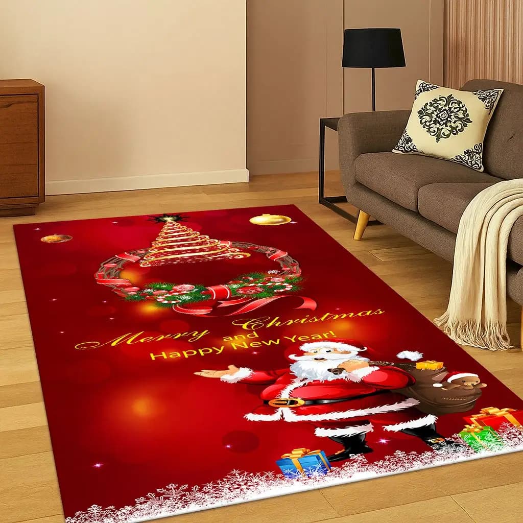 Buon albero di Natale Babbo Natale Cartoon Tappeto per soggiorno Camera da letto Zerbino Decorazione della cucina, Tappetino da gioco antiscivolo Regalo