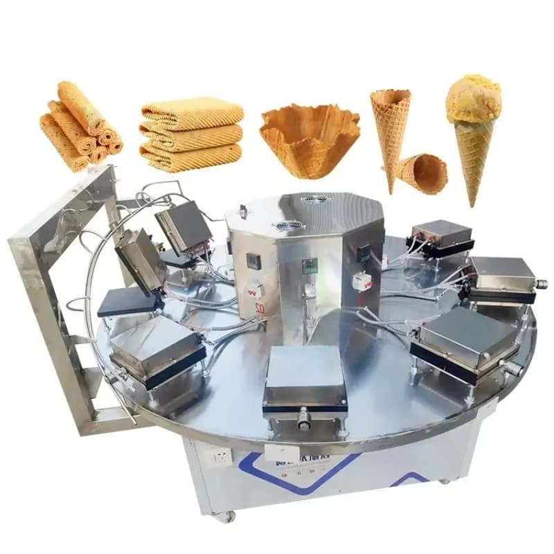 8/10/12/14 Piastre da forno Macchina per la formatura di coni di gelato allo zucchero 9 Piastre lisce Macchina per fare wafer con frullatore
