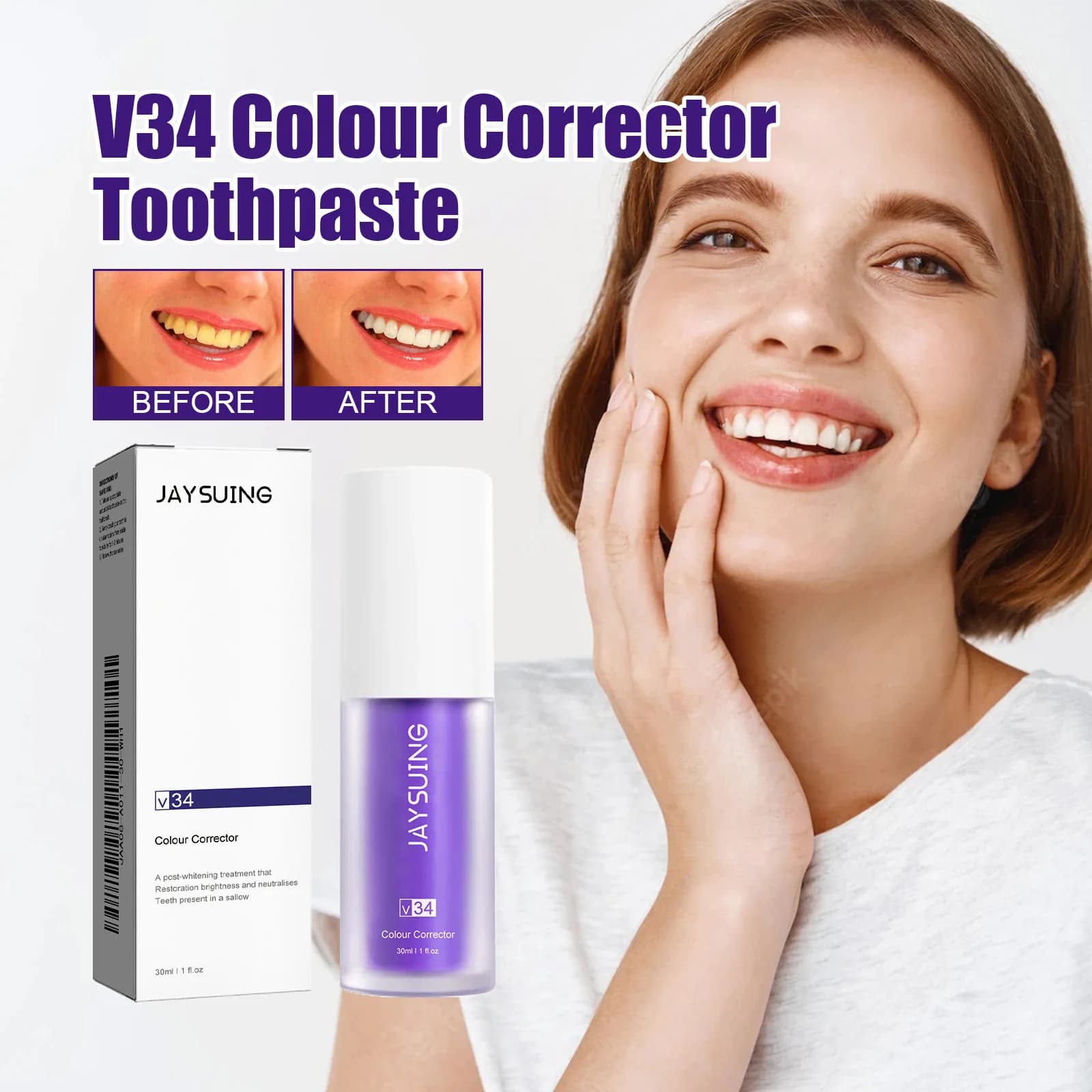Dentifricio sbiancante Jaysui V34 Purple per la pulizia dei denti, contro le macchie e l'alito cattivo, per la bellezza dei denti