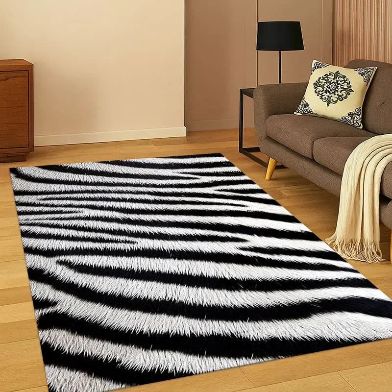 Black White Zebra Stripe Carpet Rug for Bedroom Living Room Sofa Playroom Doormat Home Decor,Kid Game Area Rug Non-slip Gift