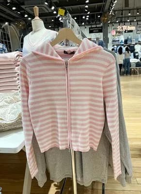Nuova Felpa con Cappuccio a Doppia Cerniera a Righe Doudou o Maglione Lavorato a Maglia da Donna, Cardigan Aperto Primavera Autunno BM Sle Sweet in Nylon Cotone B