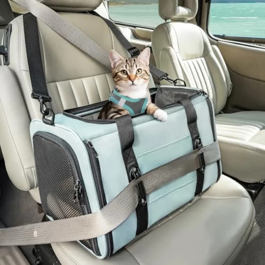 Trasportino Morbido per Gatti con Fibbie di Sicurezza Brevettate, Cerniere Bloccabili, Cinghia di Sicurezza, Resistente alle Fughe, per Viaggi in Auto