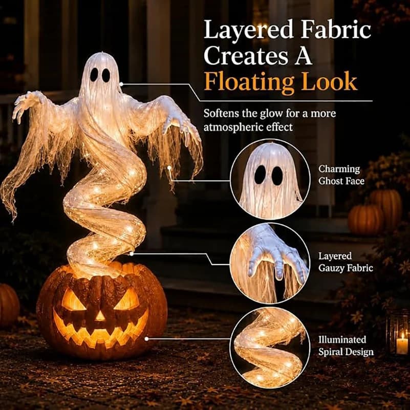 Jack O Lantern Lawn Lamp Outdoor Outdoor Yard Decoration Light Pumpkin Yard Lamp Spiral Mesh Ghost Pumpkin Light For Outdoor