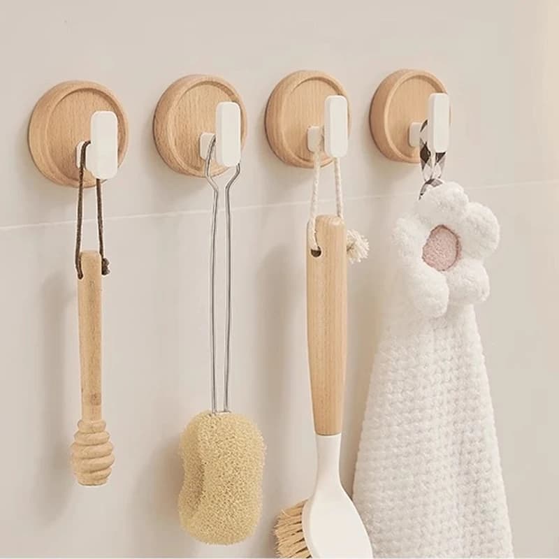 Ganci appendiabiti in legno di noce neri da parete per appendere chiavi, vestiti, accappatoi e asciugamani in bagno e nell'ingresso, senza foratura