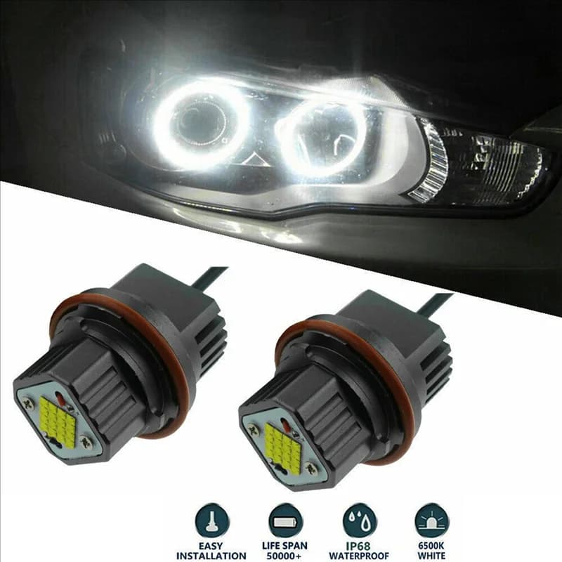 4Pc Bianco Angelo Occhi Halo Anello di Indicatore Luce Lampadina A Led Faro 80W 6000K Per-BMW 1 5 7 Serie X3 X5 E39 E53 E60 E66 E87