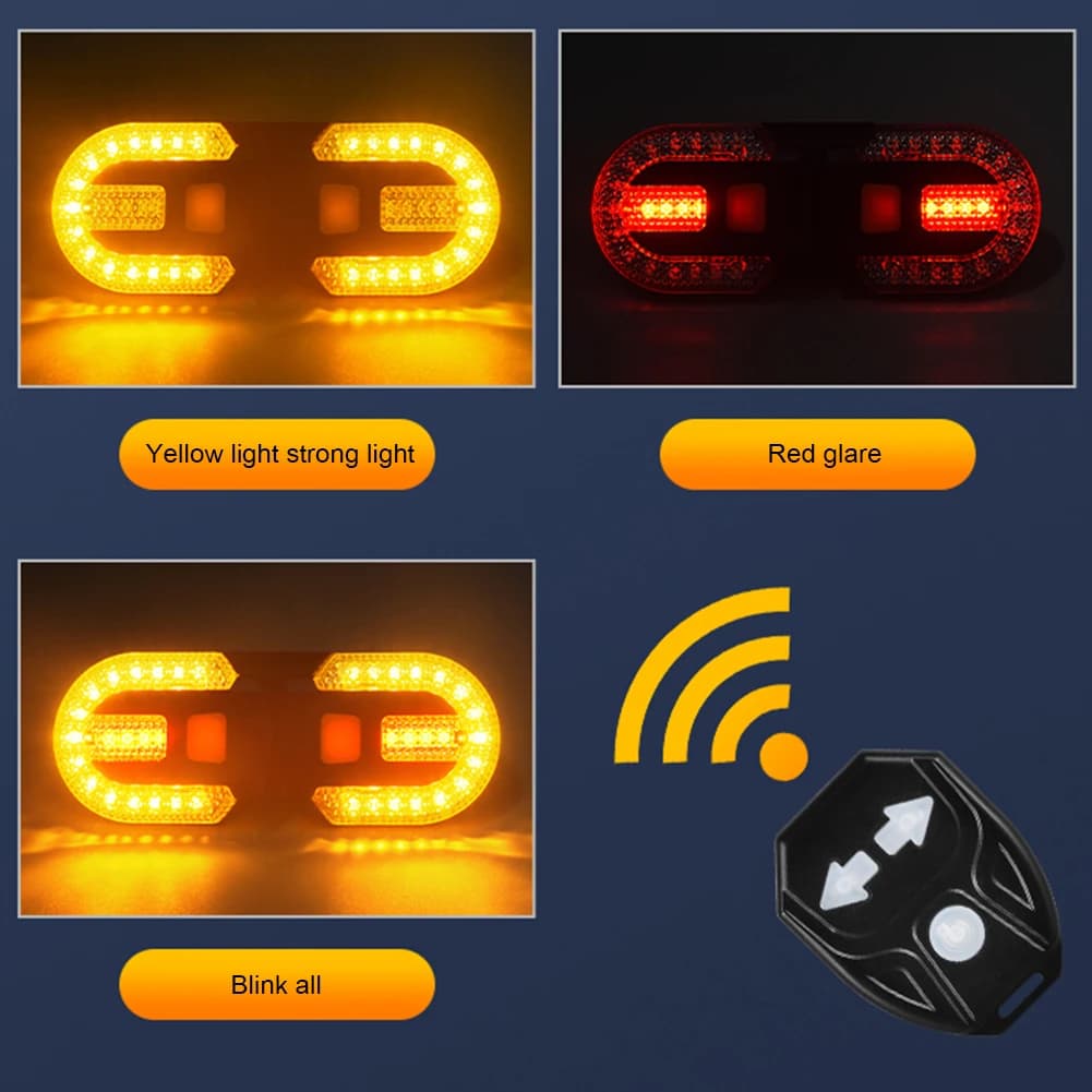 Indicatore di direzione per bicicletta Telecomando senza fili Luce posteriore per bici USB ricaricabile Avvertimento Luce per ciclismo Accessori per bici
