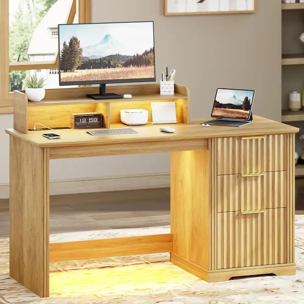 47-inch Home Office Desk with RGB Lighting, Monitor Stand, and Storage for Writing or Gaming