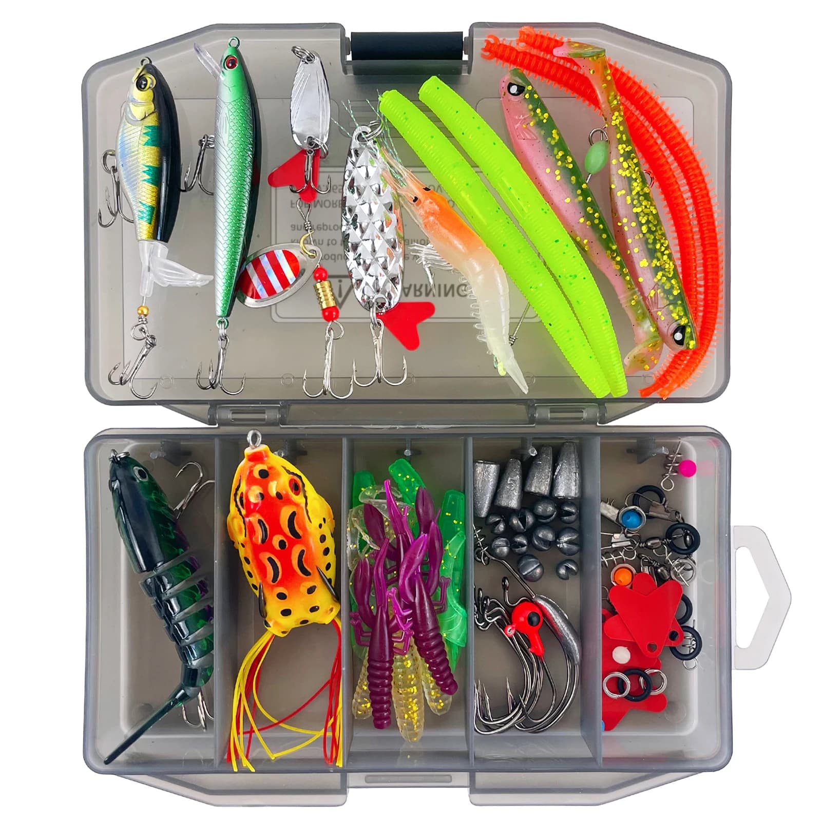 FREE FISHER Bass Fishing Lures Kit,77pcs/Box Swimbaits Soft Worms,Fishing Weights Sinkers,Spinner Spoon Baits,Fishing Tackle Box