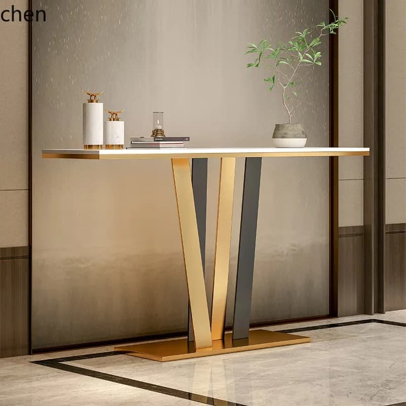 Y17- Stainless Steel Table Wall-Mounted Iron Art Living Room Modern Metal Entryway Table Marble Entryway Cabinet Rock Board