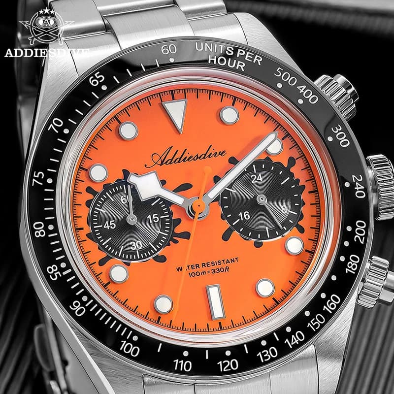 ADDIESDIVE Men's Watches 2026 New Wristwatch to Luxury Quartz Chronograph VK64 Luminous BGW9 Glass Bombed Watch 100m