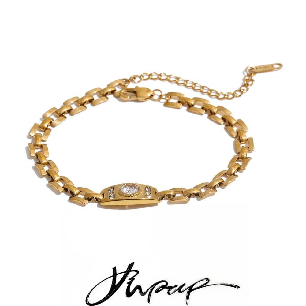 Yhpup Stainless Steel Chain Bracelet 18K PVD Plated Inlaid Zirconia Stylish Unique Arrivals Charming Jewelry