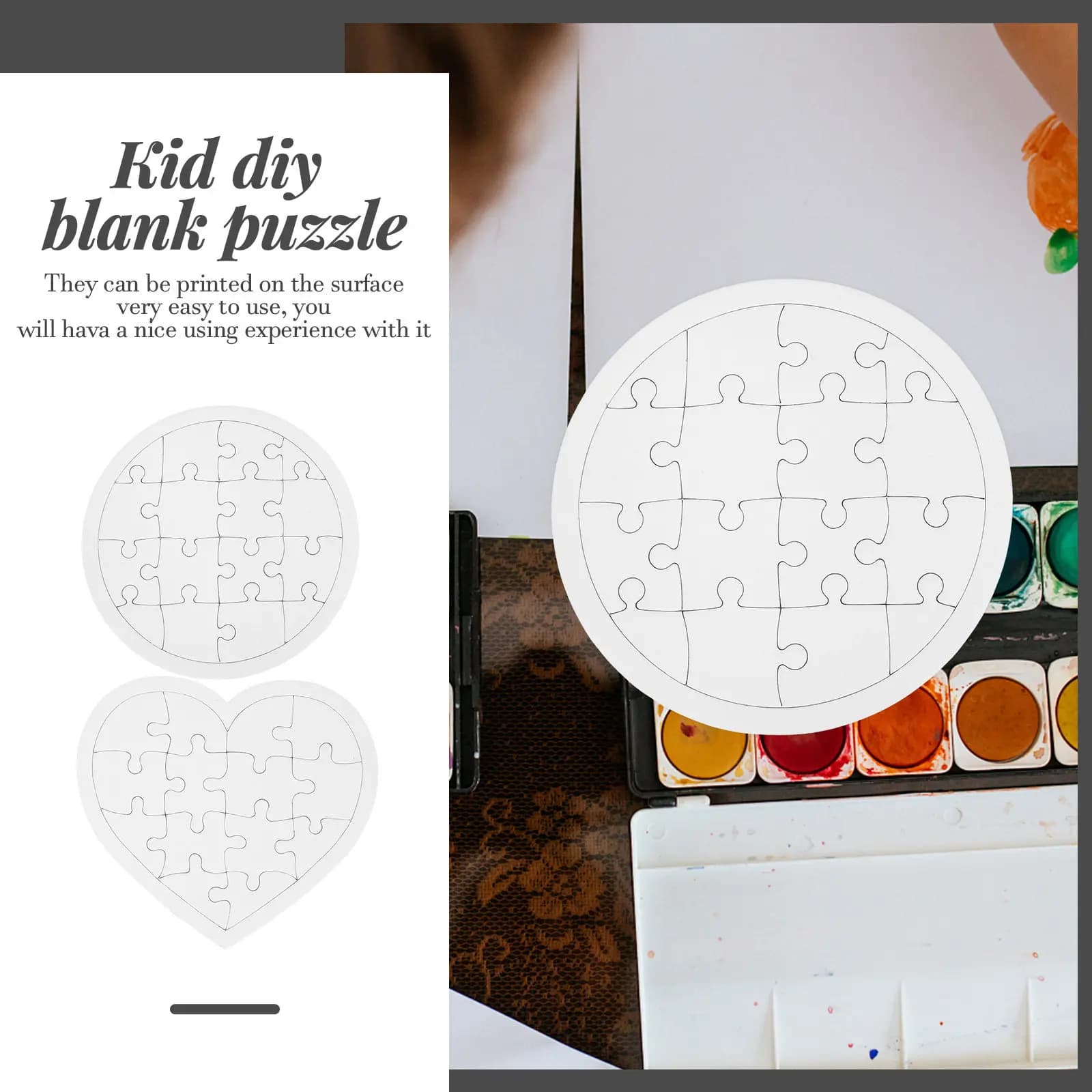 10 Pezzi Puzzle Vuoti per Bambini, Forma Rotonda e a Cuore, per Sublimazione e Disegno Creativo, Puzzle Vuoti per Bambini