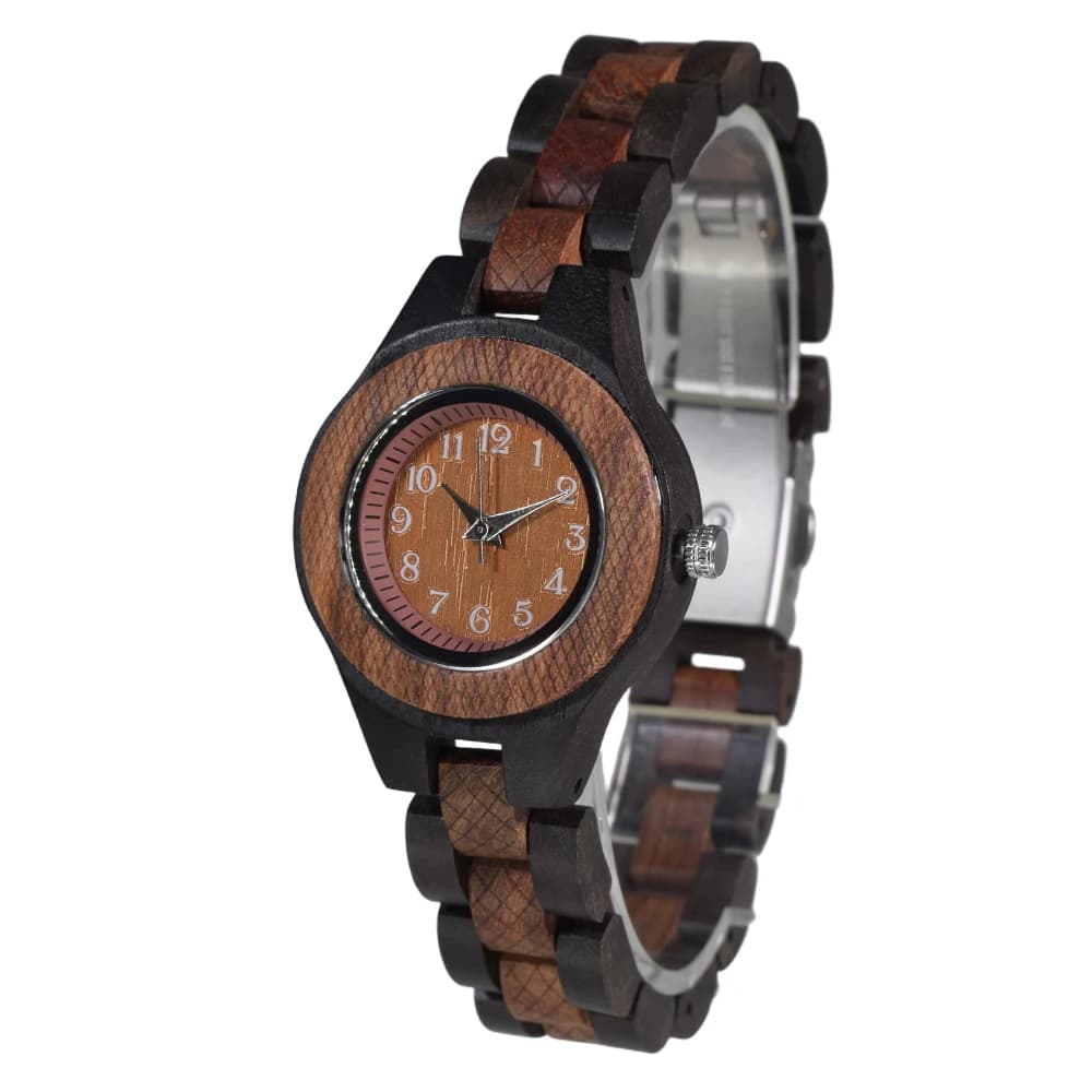 Graceful Wooden Quartz Watch for Women unique creative outlook delicate simple round dial party daily ornament