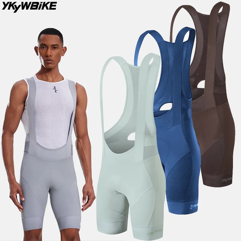 YKYWBIKE Pantaloncini con bretelle da ciclismo da uomo Bavaglini da bici da strada Collant da bicicletta con imbottitura belga imbottita da 6 ore Pantaloni con bretelle da ciclismo MTB