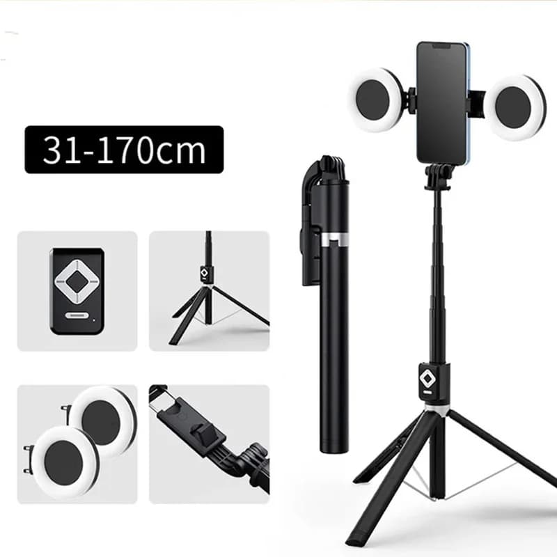 1.7m Extensible Live Tripod Selfie Stick Support LED Ring Dual Light Mirror Stand 4 in 1 phone support for iPhone X 8 11 Android