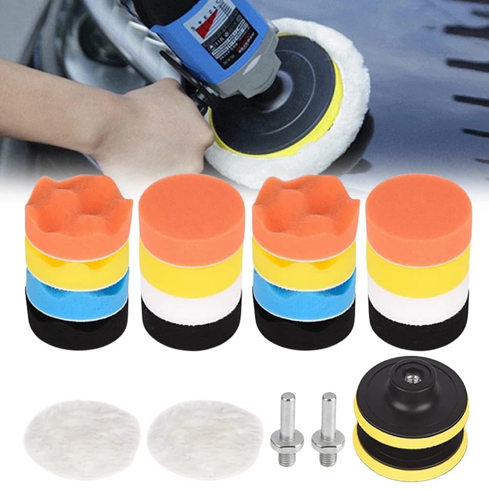 22 pz 3 pollici tampone di schiuma tampone kit riutilizzabili tamponi per lucidatura auto spugna schiuma kit lavabile fibra di lana per lucidatura automatica levigatura ceretta