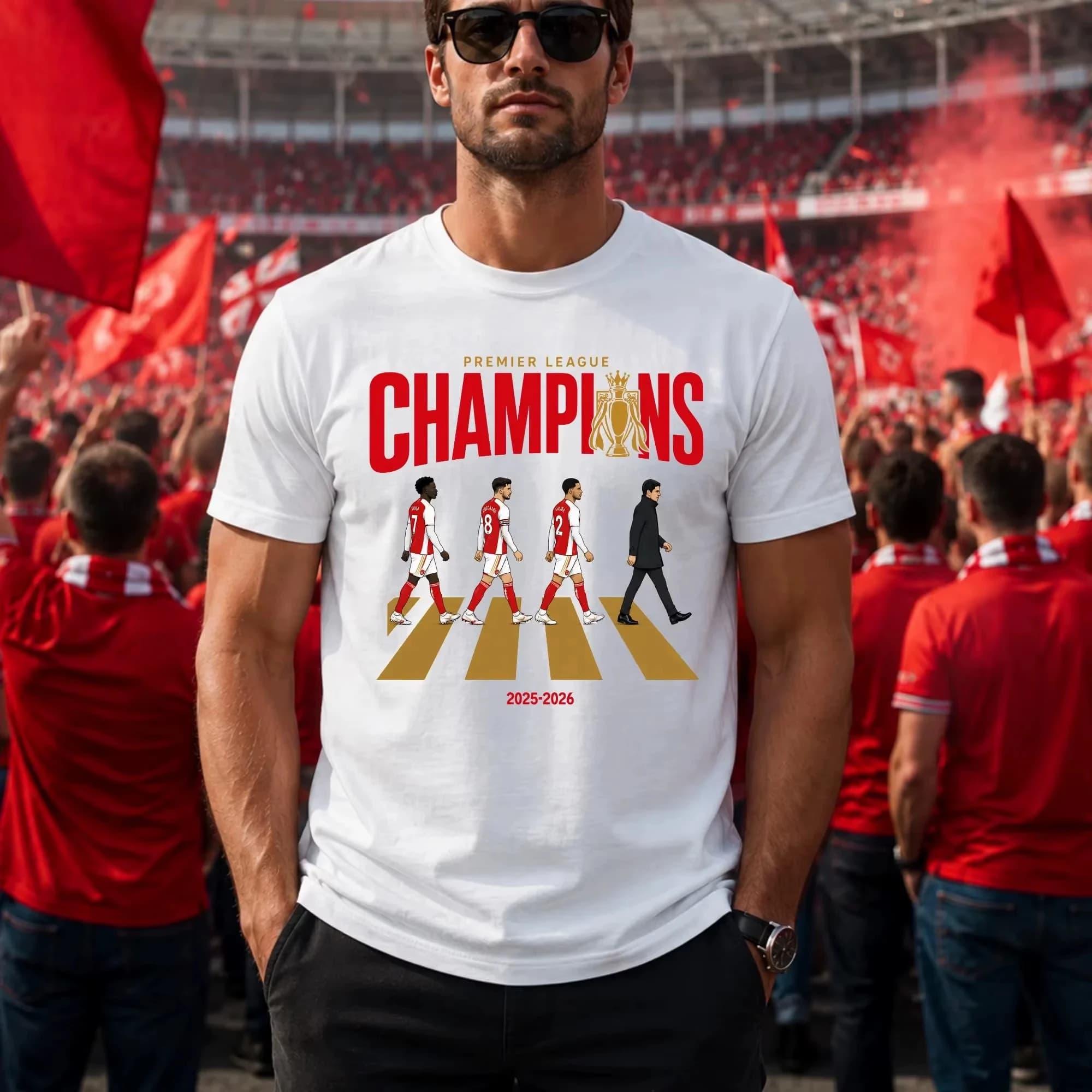 T-shirt Calcio Arsenal Campioni Estate 2026 Uomo e Donna, Abbigliamento in Cotone Moda Girocollo Manica Corta, Regali Fan Y2K