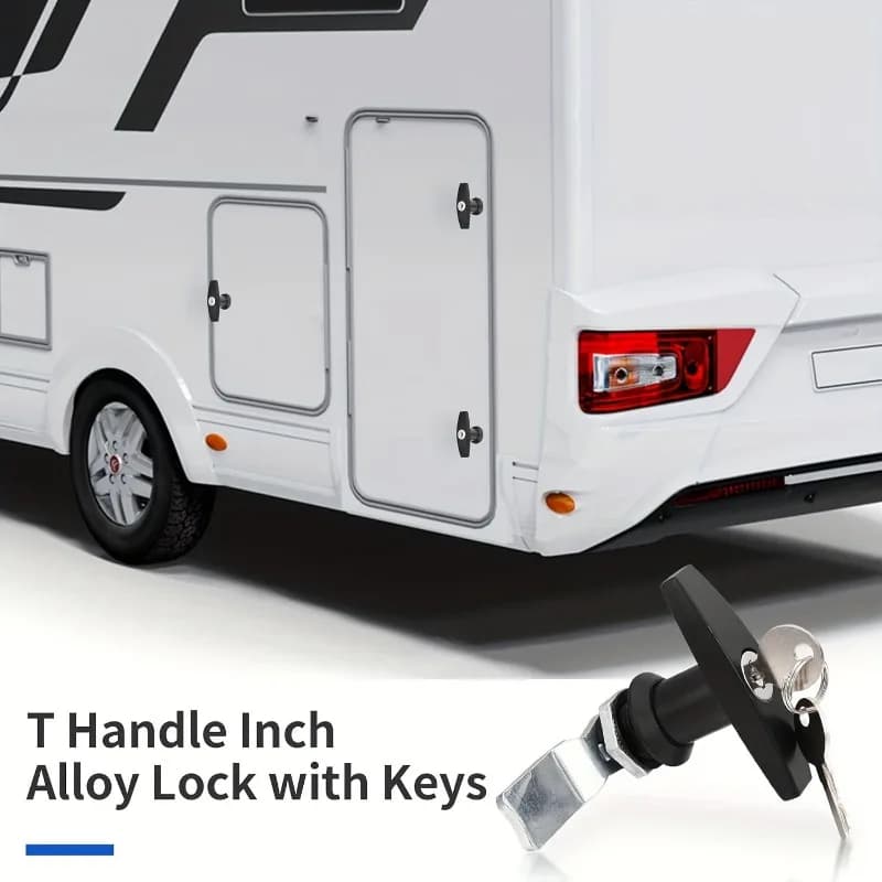 Serratura per porta con maniglia a T per roulotte con 2 chiavi per camion, camper, rimorchio, chiusura per armadietto, cassetta delle lettere, cassetto, serrature per porte del garage per camper nere