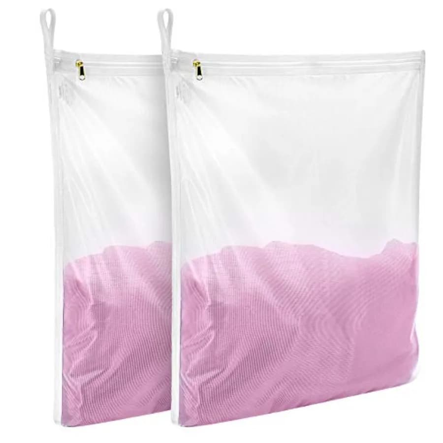 2 Pack Delicates Laundry Bags, Fine Mesh Wash Bag with Hanging Loop Large for Lingerie, Shirts, Sweaters, Underwear, Bra, Silk,