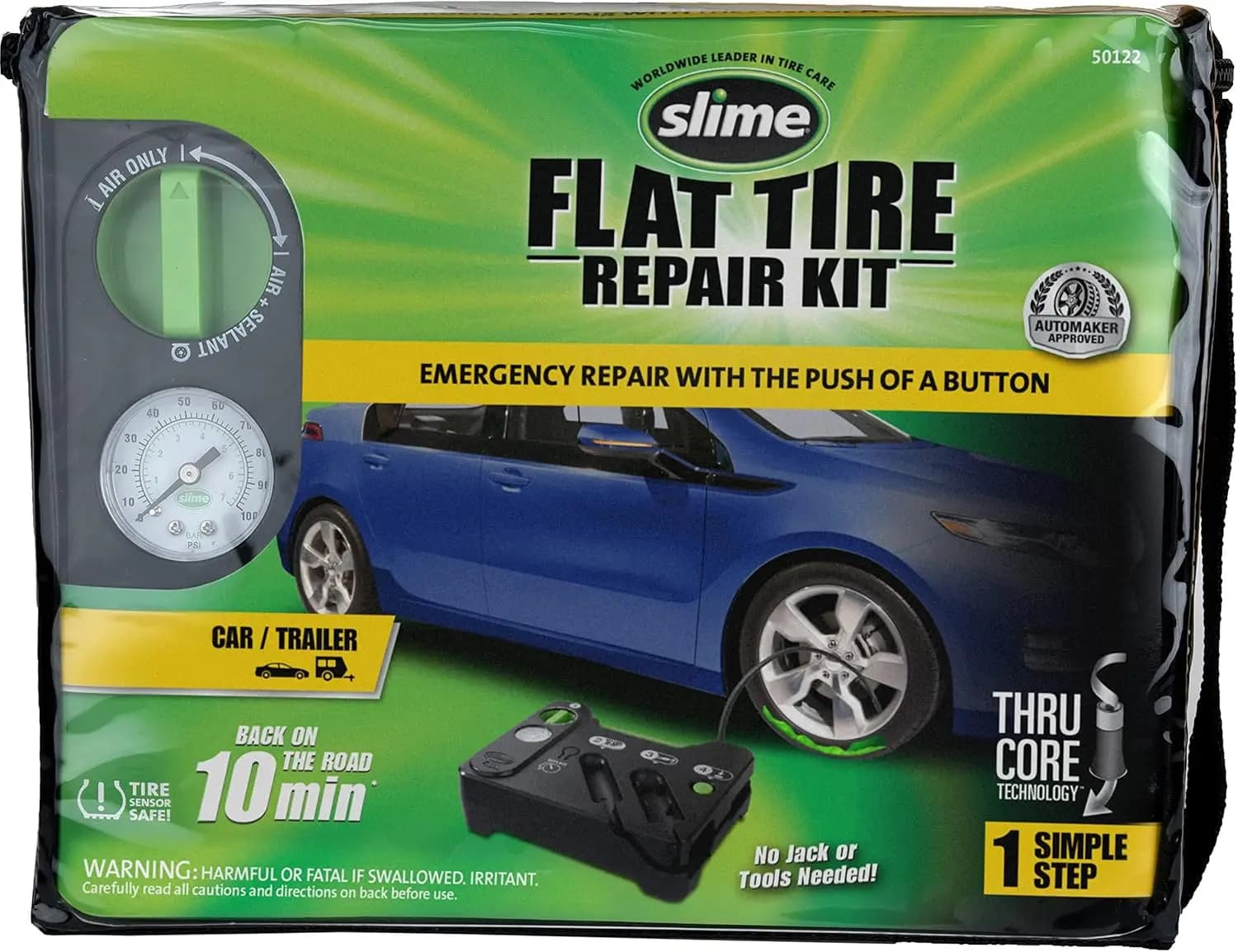 Kit di Riparazione d'Emergenza per Pneumatici con Sigillante e Pompa di Gonfiaggio per Auto, Riparazione Rapida in 10 Minuti
