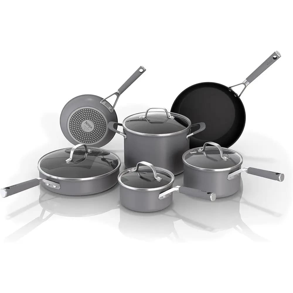 10-Piece Non-Stick Cookware Set with Comfort Grip, Frying Pan, Sauce Pan, Stock Pot, Dishwasher and Oven Safe Up to 400°F