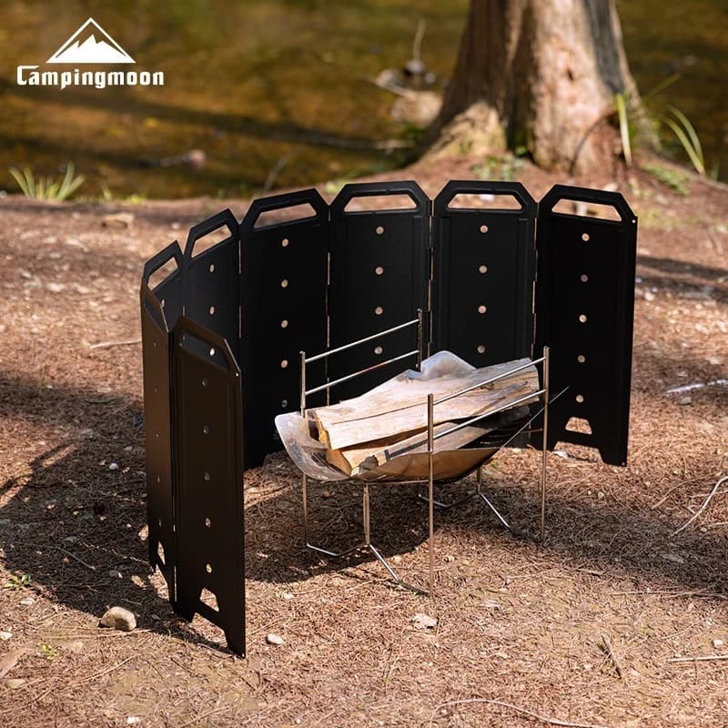 CAMPINGMOON Nuovo Economico YD-40 Paravento per Focolare da Campeggio, Grande Schermo Antivento in Ferro a 8 Pezzi, Accessori per Stufe a Legna