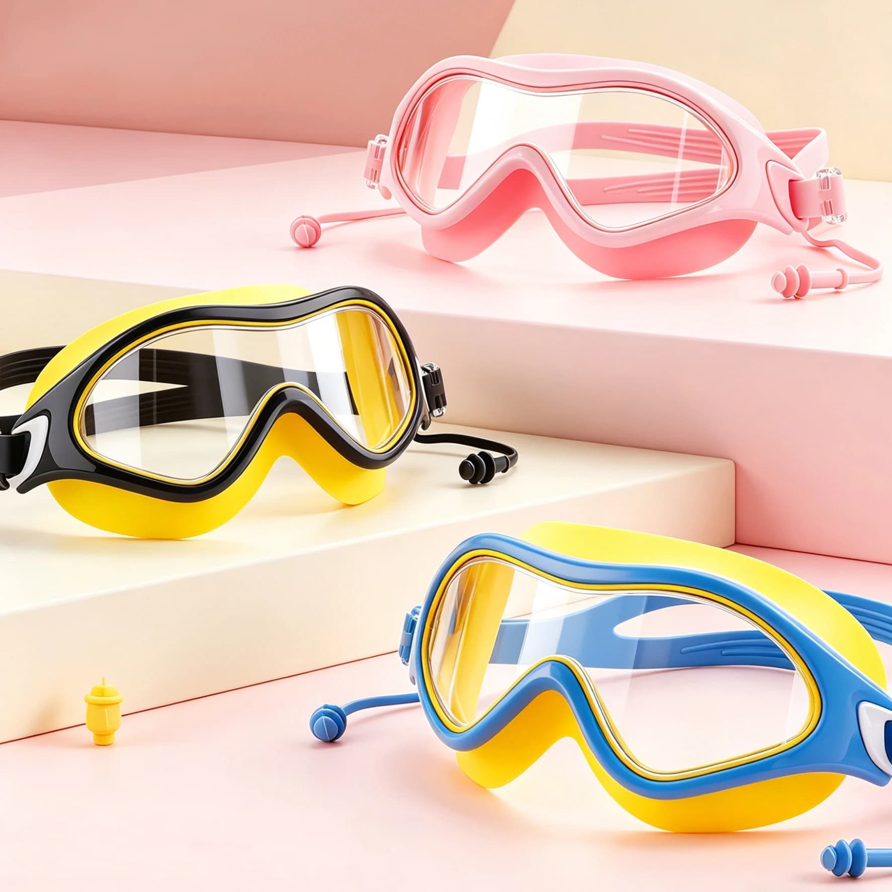 Occhialini da Nuoto per Bambini, Maschera da Piscina con Montatura Grande Antiappannamento per Ragazzi e Ragazze, Occhiali da Immersione in Silicone