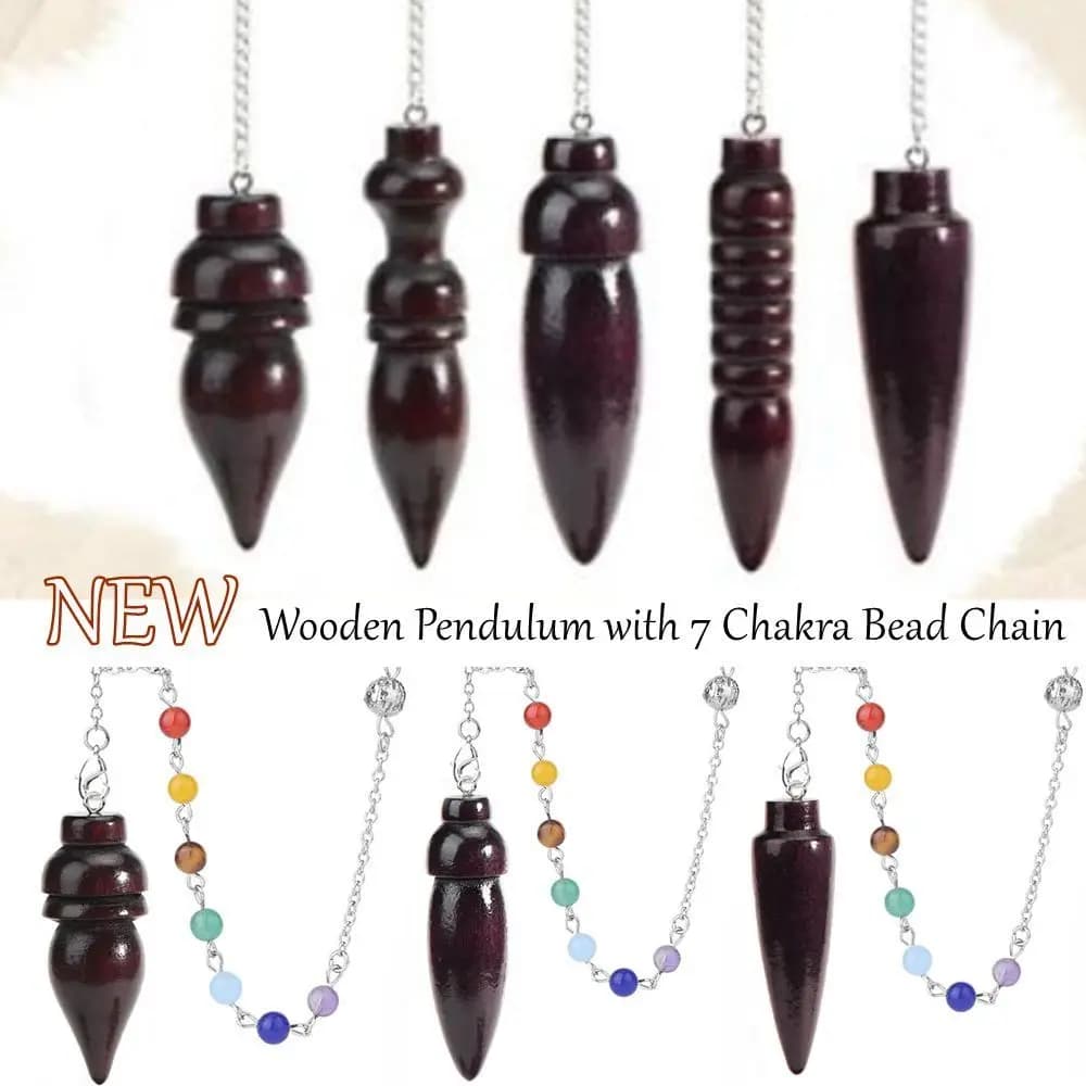 Nuovo design in legno naturale pendolo in legno guarigione rabdomanzia modello cono rotondo con catena amuleto Reiki spirituale pendulo