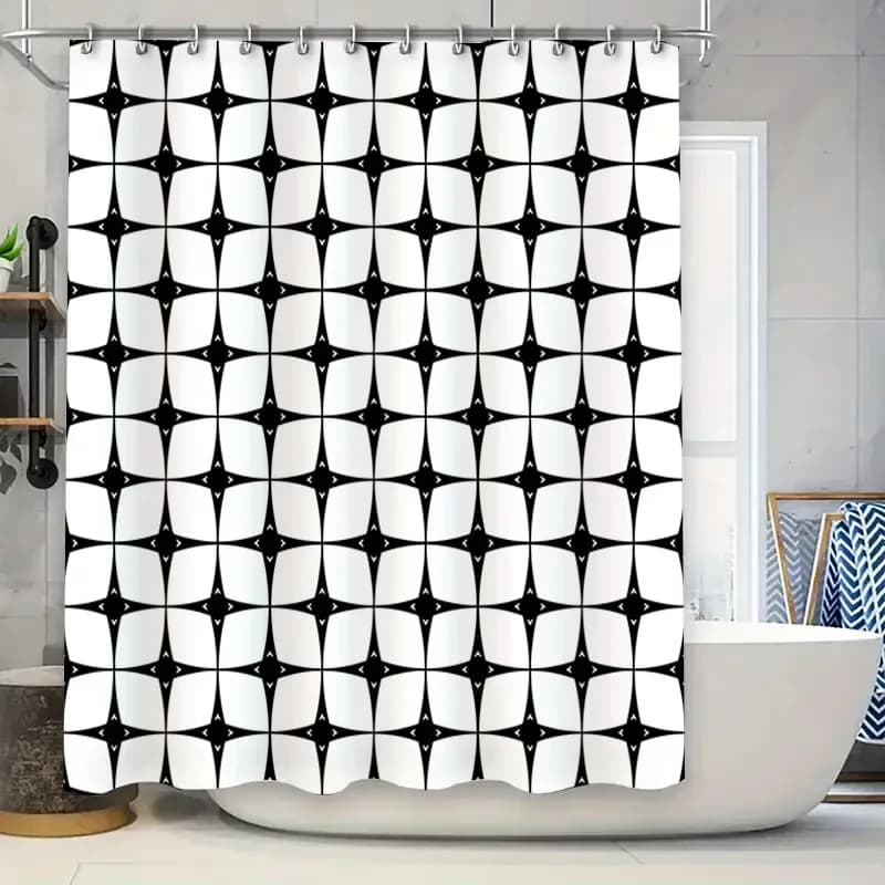 Tenda da doccia con motivo diamante bianco nero Tessuto resistente all'acqua Decorazione da bagno Schermo privacy impermeabile 72x84 pollici (180 cm x 213 cm)