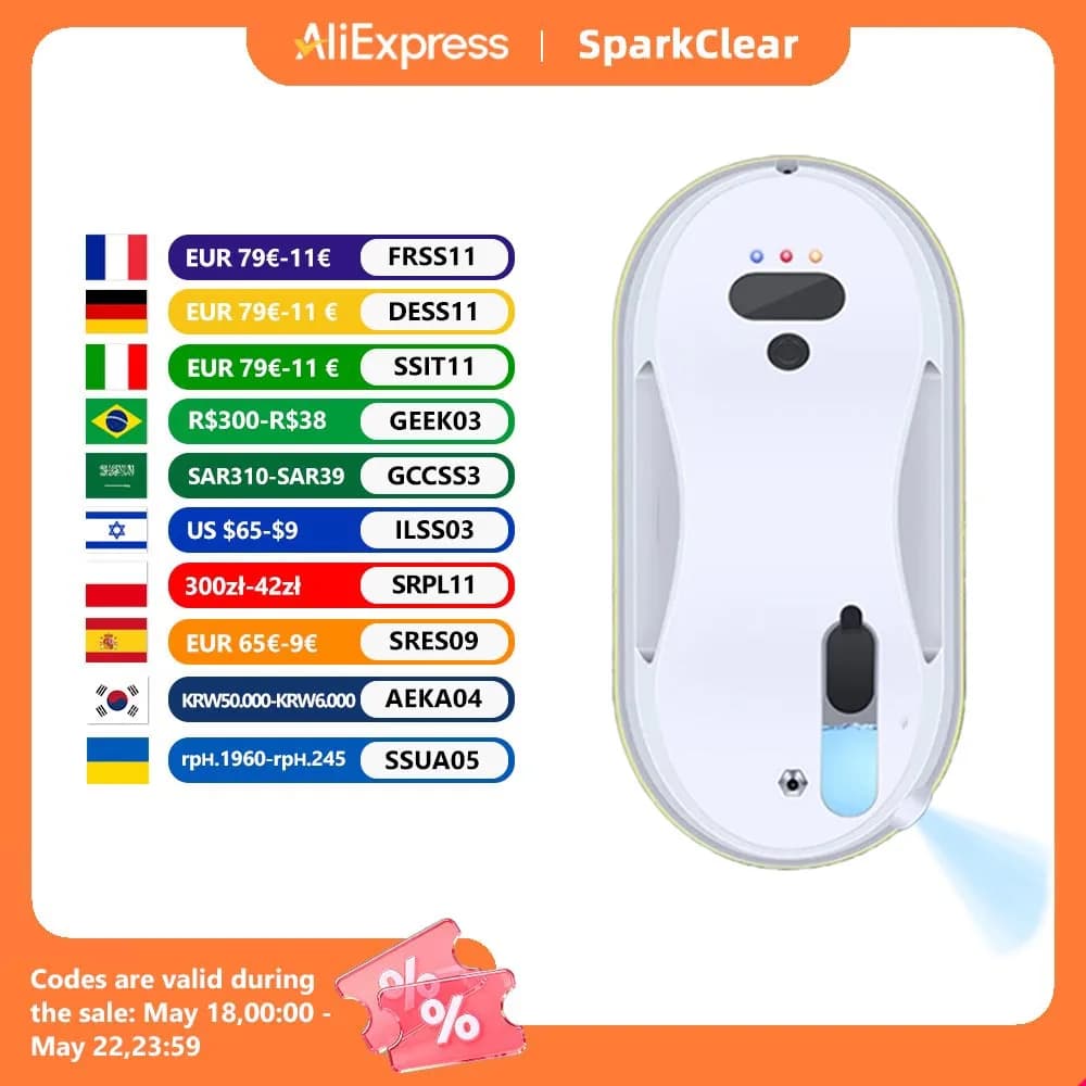 Robot per la Pulizia dei Vetri Elettrico con Potenza di Aspirazione 5600Pa, Lavavetri Robotico Intelligente con Spray d'Acqua Automatico per Casa