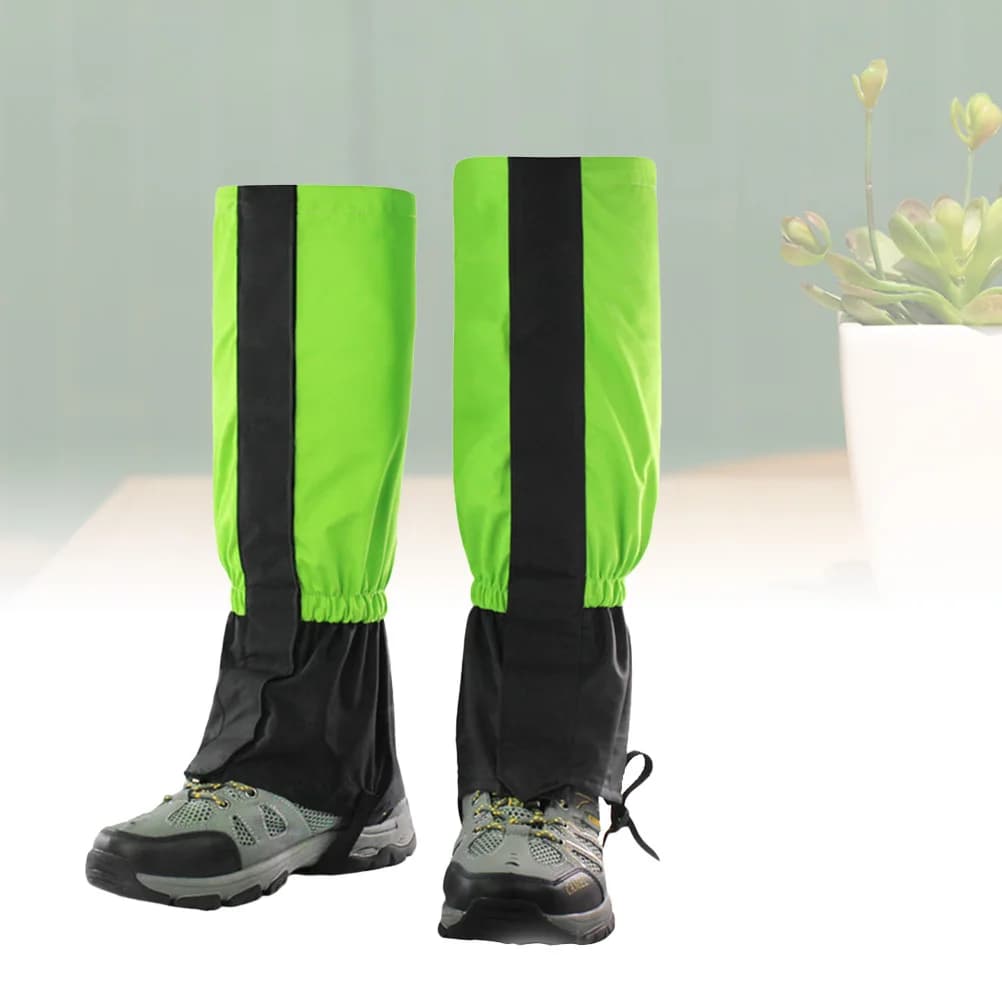 1 paio di ghette da neve impermeabili, fascia elastica regolabile verde, gancio antiruggine per sci, escursionismo, pesca, ghette per gambe all'aperto