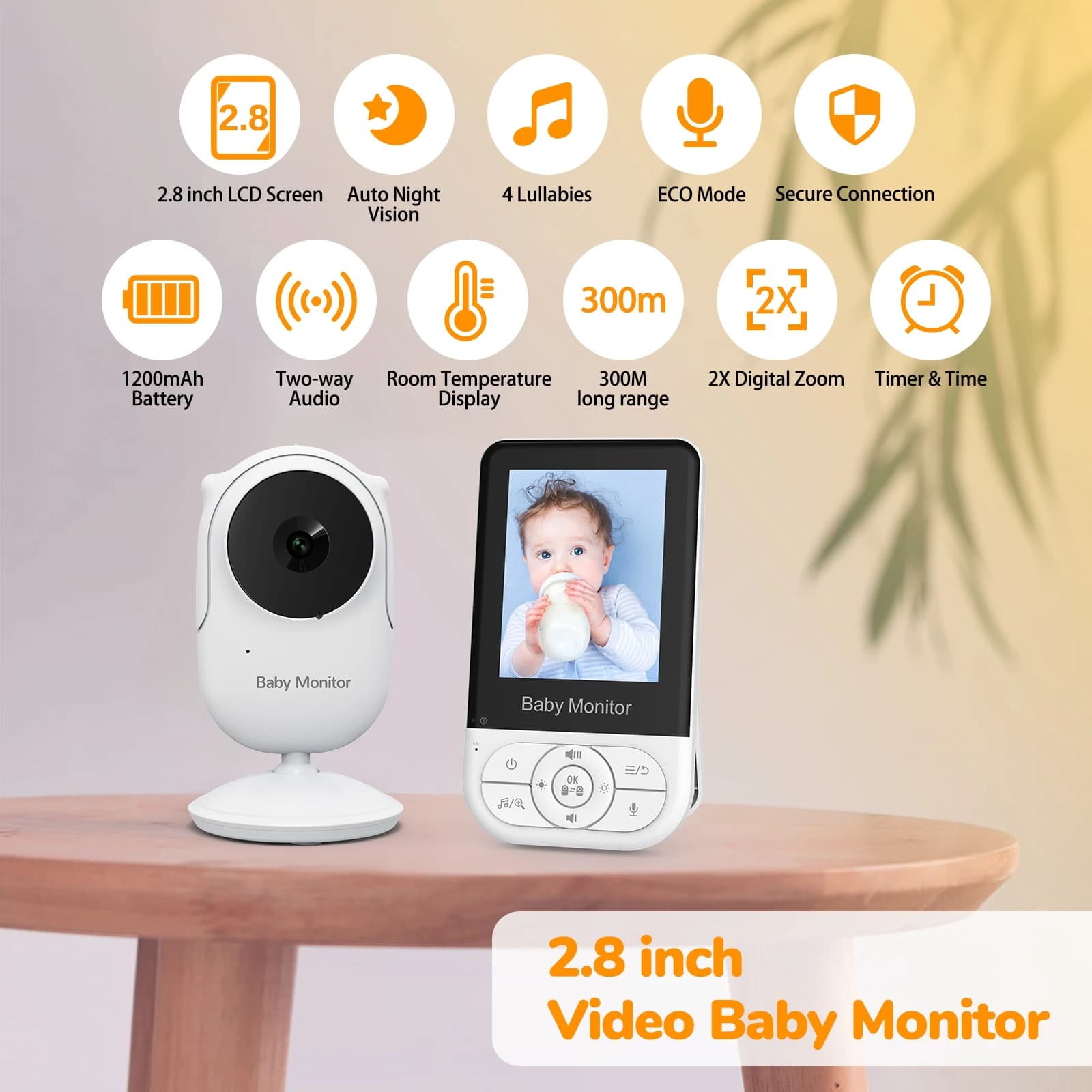 Baby Monitor MC628B con Schermo LCD da 2,8 Pollici, Audio Bidirezionale, Zoom Remoto, Visione Notturna Automatica, Portata di Connessione Fino a 300 Metri