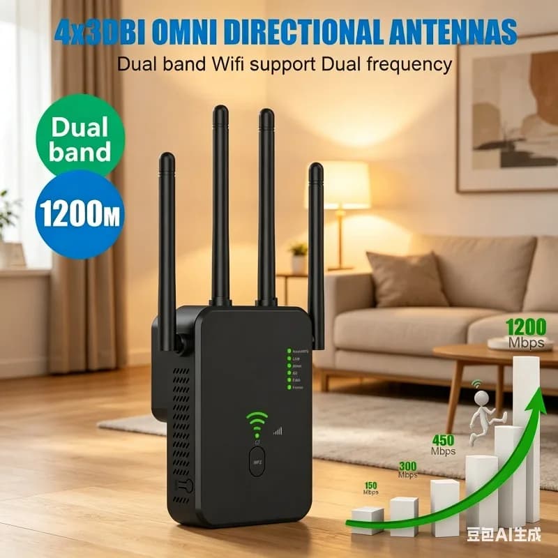 Ripetitore WiFi Dual-Band - 1200/300Mbps, Estende il Segnale WiFi 2.4G e 5G, Extender Gigabit 802.11ac con WPS