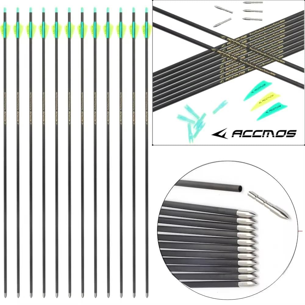 12 pezzi ACCMOS ID 4.2mm frecce in carbonio colonna vertebrale 30-32 pollici 350-1000 per tiro con l'arco con arco ricurvo composto