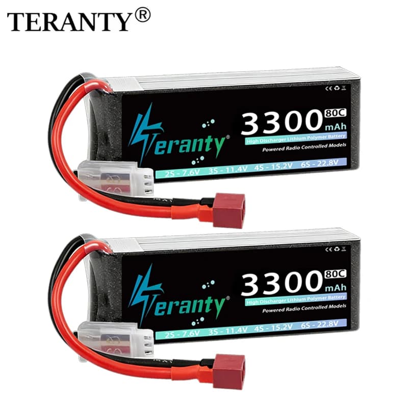 2 Pezzi Batteria Lipo TERANTY 2S 7.4V 7.6V 3300mAh 60C 80C con Connettore XT60 per Camion RC, Barche, Droni FPV, Elicotteri, Aeroplani