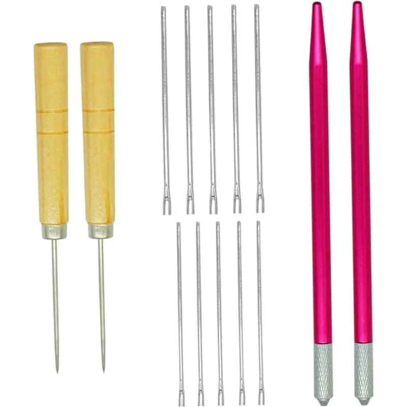 AUAU- Strumento per l'infoltimento dei capelli, aghi da maglia con supporti e punzoni in legno, per l'infoltimento dei capelli e accessori per la creazione di parrucche fai da te