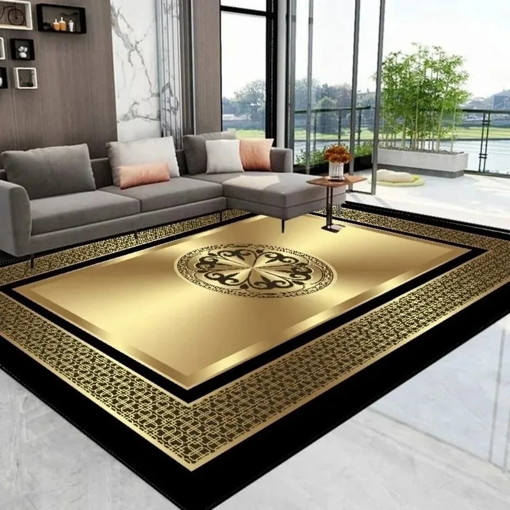 Tappeto di Lusso Oro e Nero, Design Moderno e Minimalista, Antiscivolo per Soggiorno e Camera da Letto, Elegante e Classico