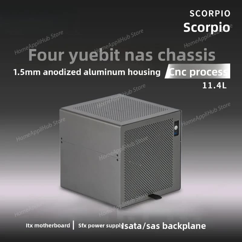 Scorpione Chassis NAS a 4 alloggiamenti Guscio in alluminio PER Alimentatore SFX PER Feiniu Nero PER Servizio di archiviazione di synologia Piccolo telaio