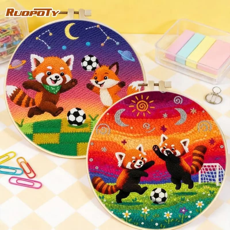 RUOPOTY Football Punch Needle Kits Abstract Easy Crafts For Adults Animal Embroidery Beginner Kit Modern Fun Crafts For Adults