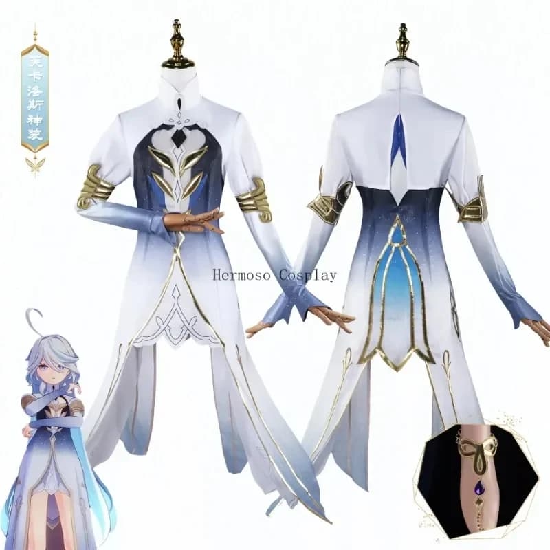 ✜ 2026 ❤ Costume Cosplay Furina Focalors Hydro Archon con Parrucca e Collana, Set Uniforme del Dio della Giustizia Furina di Genshin Impact ✚