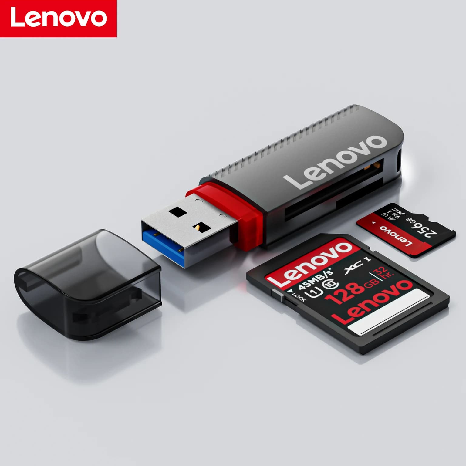 Lettore di schede SD Lenovo USB 3.0 a doppio slot – Lettore di schede di memoria SD e Micro SD veloce per fotocamera, fotografi, laptop