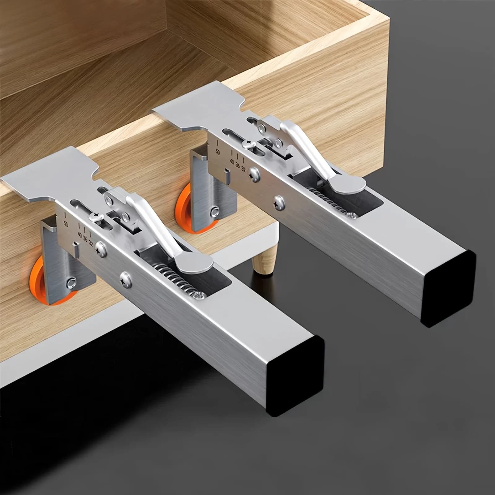 Morsetto per cassetto a pressione rapida telescopico regolabile da 2 pezzi, supporti per morsetto ausiliari per installazione in metallo per la lavorazione del legno con impugnatura in gomma arancione