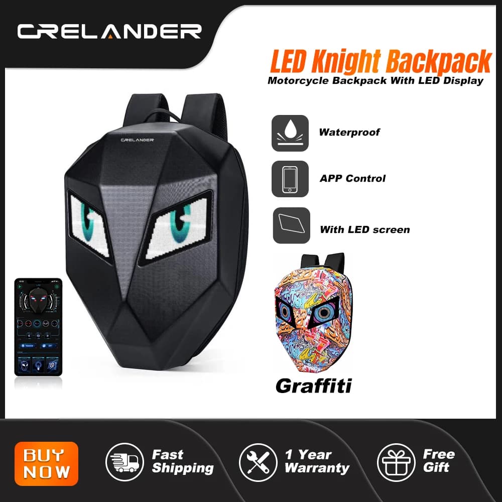 Cremander LED Knight zaino impermeabile Hard Shell borsa da viaggio zaino per Laptop controllo APP zaino per moto programmabile fai da te