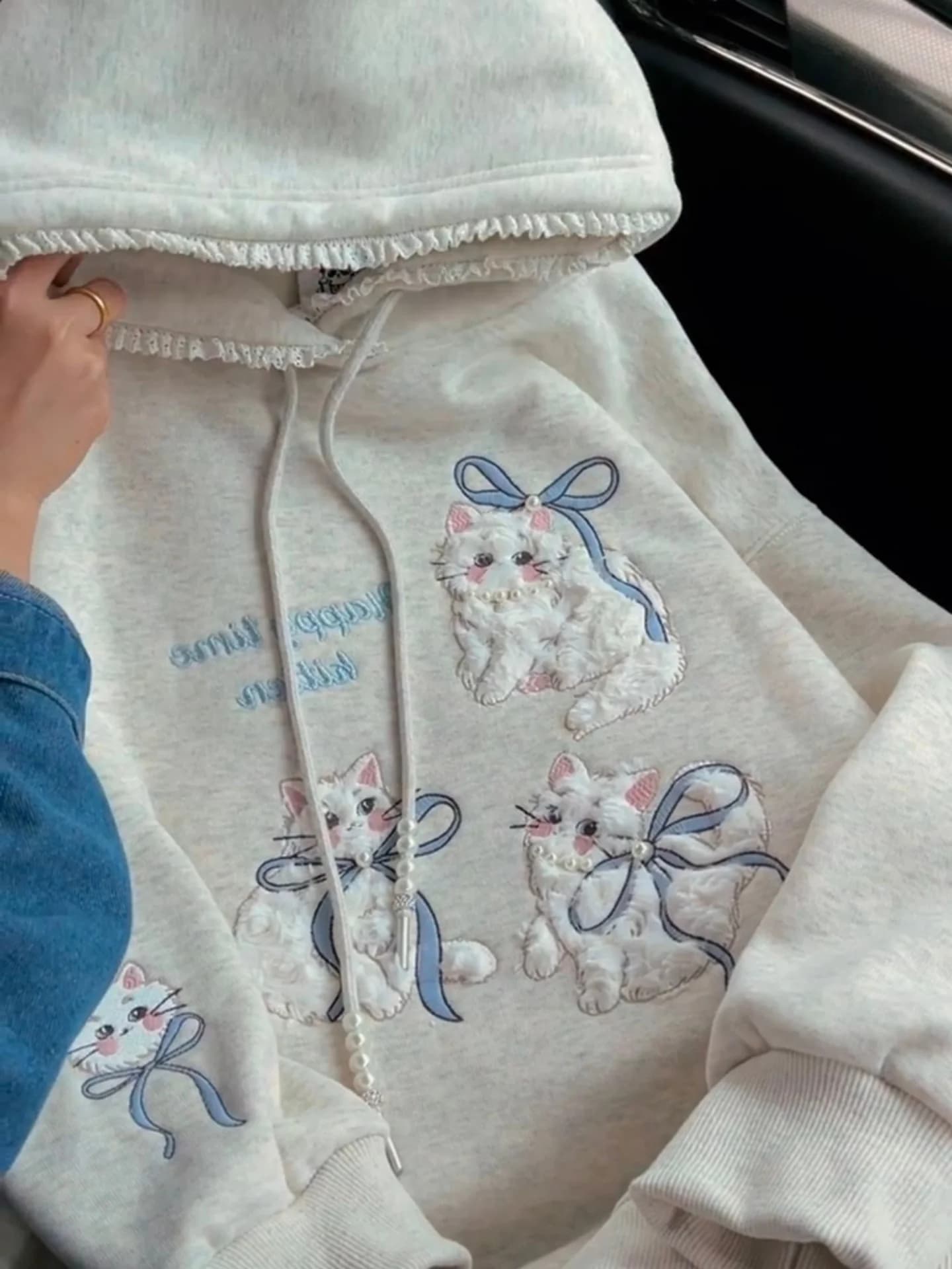 Felpa con Cappuccio in Pile Ricamata con Pizzo, Design Trendy per Donne, Abbigliamento Casual Stile Coreano, Manica Lunga