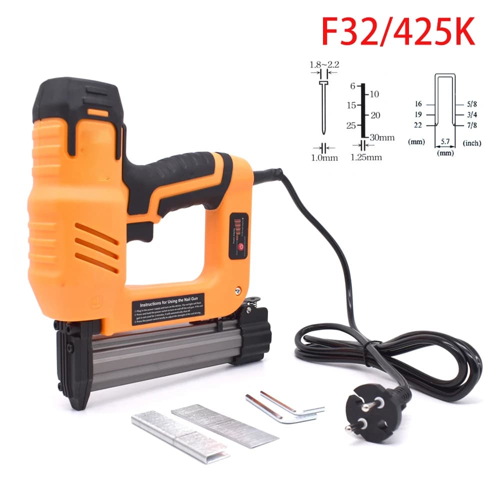 Pistola Graffatrice Elettrica 2 in 1, Chiodatrice Elettrica F32/425K, Utensile Elettrico per Chiodi e Graffette, 120V/60Hz