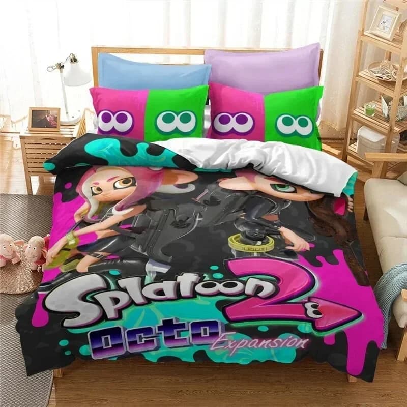 Set Letto Stampato 3D Splatoon, Copripiumino, Federe, Set Biancheria da Letto, Lenzuola, Copriletto, Misure Full Queen King
