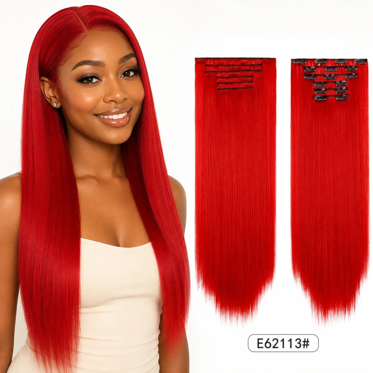 Set di extension per capelli con clip da 6 pezzi, capelli lunghi e lisci, diversi colori, trame per capelli facili da indossare per le donne